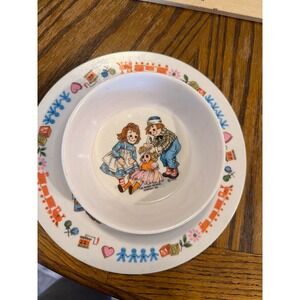 Vintage 1969 Raggedy Ann and Andy Melamine Plate and Bowl Set Bobbs-Merrill